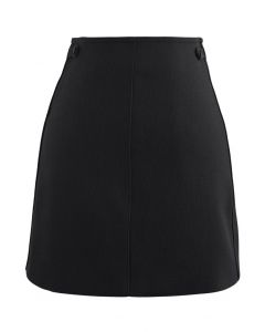 Double Buttons Bud Mini Skirt in Black