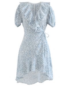 Ruffle Printed Asymmetric Wrap Dress