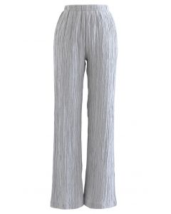 High Waist Pleated Pull-On Pants in Dusty Blue