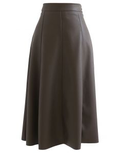 Soft Faux Leather Seamed A-Line Skirt in Taupe