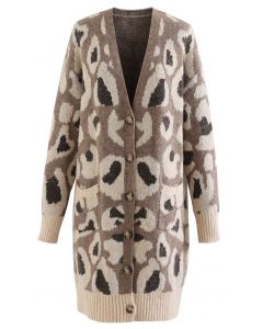 Brown Leopard Spot Printed Buttoned Cardigan