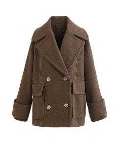 Mild Wool-Blend Double-Breasted Coat in Brown