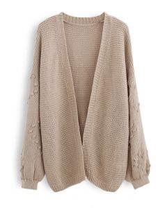 Open Front 3D Dot Trim Sleeves Knit Cardigan