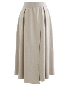 All-Match Flap A-Line Knit Skirt in Sand