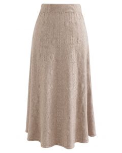 Embossed Chain A-Line Knit Skirt in Camel