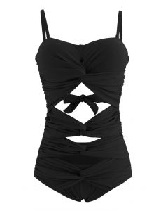 Crisscross Cutout Tie Back Swimsuit in Black