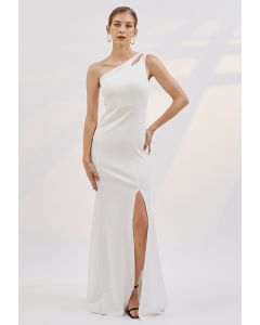 One-Shoulder Dual Strap Mermaid Gown in White