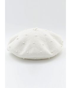 Handmade Pearl Wool Blend Beret Hat in White