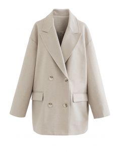 Oversized Notch Lapel Double-Breasted Blazer in Sand