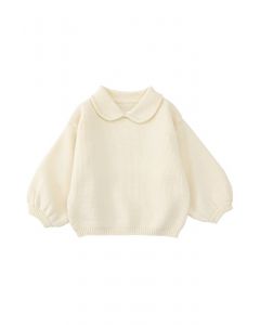 Doll Collar Puff Sleeves Sweater in Ivory For Kids