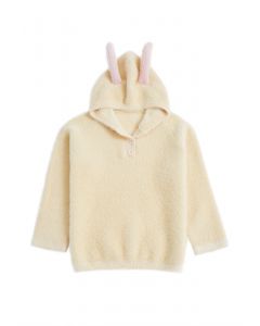 Lovely Bunny Fuzzy Knit Hooded Sweater in Cream For Kids