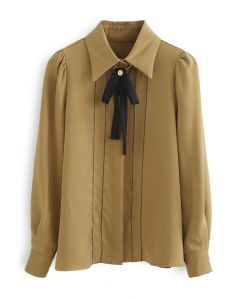Bowknot Necklace Stitched Shirt in Ginger