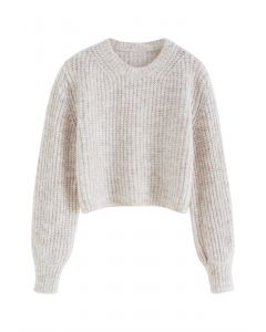 Round Neck Crop Knit Sweater in Oatmeal