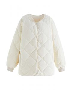 Ivory Collarless Quilted Coat