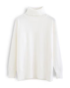 Neat Soft Knit Turtleneck Sweater in White