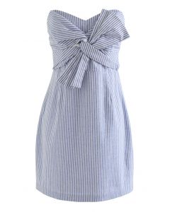Striped Bowknot Strapless Mini Dress