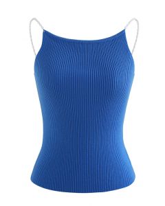 Pearl Straps Knit Cami Tank Top in Peacock