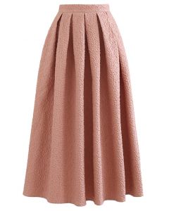 Bubble Embossed Pleated Skirt in Coral