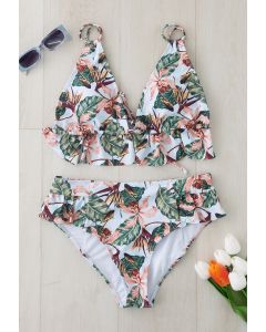 Tropical Print Ruffle Triangle Bikini Set
