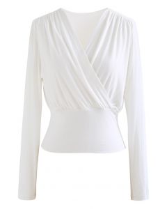 Ultra-Soft Cotton Wrap Top in White
