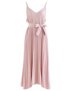 Bowknot Asymmetric Pleated Cami Dress in Pink