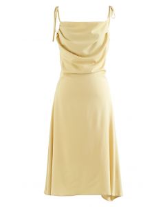 Ruched Cowl Neck Satin Cami Dress in Yellow