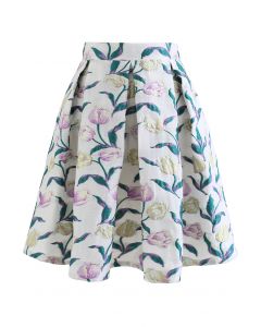 Bicolor Tulip Jacquard Pleated Mini Skirt