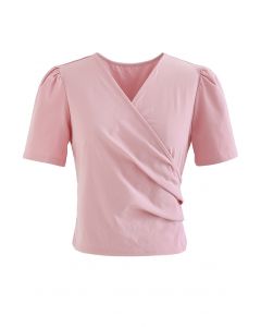 Cut Out Back Faux-Wrap Top in Pink