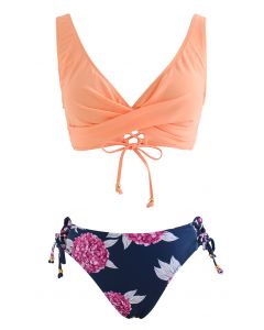 Front Cross Lace Up Bikini Set in Orange