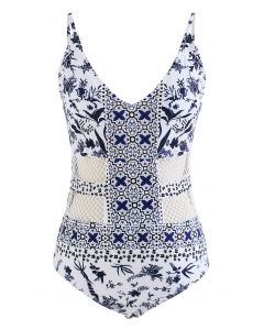Traditional Pattern Hollow Out Swimsuit