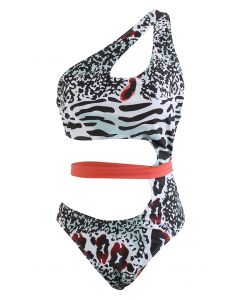 One-Shoulder Leopard Print Cutout Swimsuit