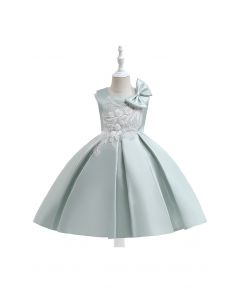 Beaded Flower Side Bowknot Princess Dress in Mint For Kids
