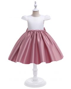 Beaded Waist Cap Sleeve Princess Dress in Pink For Kids