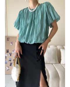 Ruched Detail Puff Sleeve Top in Teal