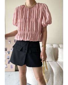 Ruched Detail Puff Sleeve Top in Pink