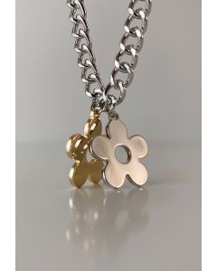 Two-Tone Floral Stainless Steel Necklace