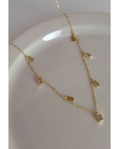 Square Shape Zircon Tassel Necklace