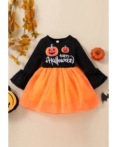 Toddlers Happy Halloween Pumpkin Spliced Tulle Dress