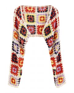 Granny Square Crochet Crop Cardigan in Red