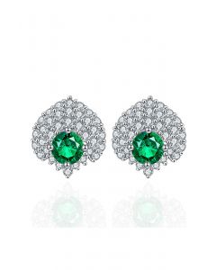 Emerald Gem Diamond Decor Stud Earrings