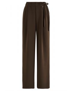 Side Drawstring Pleated Straight Leg Pants in Brown
