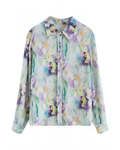 Floral Oil Painting Button Down Shirt