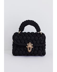 Braided Chunky Knit Mini Bag in Black