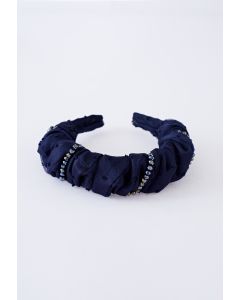 Ruched Organza Beaded Decor Headband in Navy