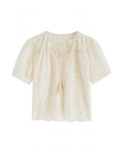 Daisy Embroidery Tassel Dolly Top in Light Yellow