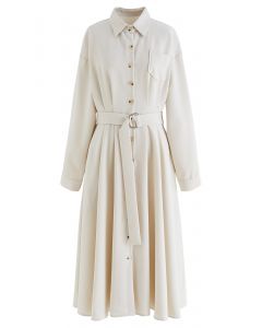 Belted Button Down Shirt Dress in Ivory