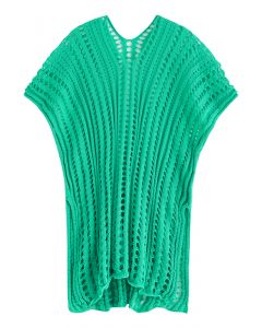 Side Slit Openwork Knit Cover Up in Green