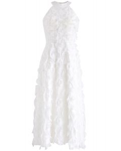 Dancing Feathers Tassel Halter Neck Maxi Dress in White