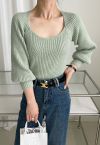 Wide Round Neck Rib Knit Top in Mint