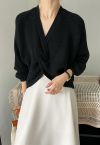 Twist Front Solid Color Sweater in Black